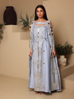 IKKXA Sage Scalloped Embroidered Jalabiya IK1111 Blue image