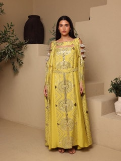 IKKXA Sage Scalloped Embroidered Jalabiya IK1111 Yellow image
