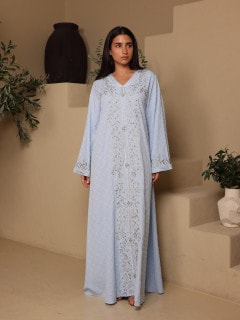 IKKXA Crystal Vine Embroidered Jalabiya IK6045 Blue image