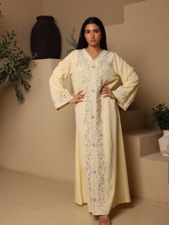 IKKXA Crystal Vine Embroidered Jalabiya IK6045 Yellow image