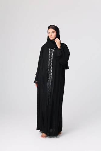 Front Lace Details Layered Abaya ABY1126