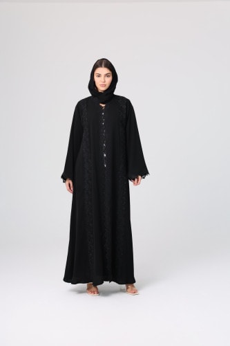 Front Lace Details Layered Abaya ABY1133