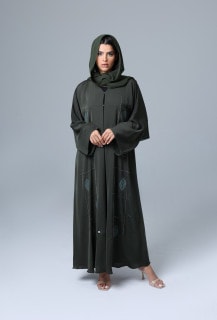 Embroidery Design Leaves Colored Abaya Green ABY1175 image