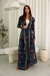 Dark Multicolor Bohemian Prints Open Abaya IKA009 image