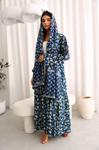 Beautiful Floral Prints Design Abaya Blue ABY1214