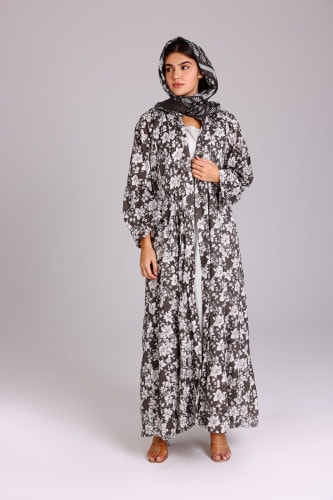 Beautiful Floral Prints Design Abaya Grey ABY1218