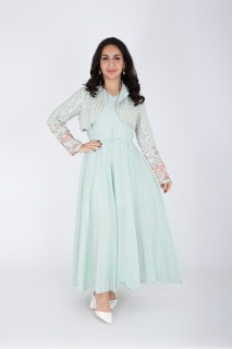 2 Piece Modern Patterned Embroidery Dress IK6020 image